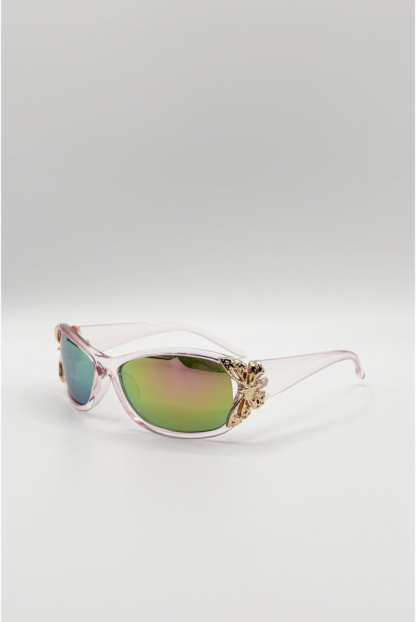 Vintage Wrap Around With Butterfly Detail Sunglasses In Pink Multi SG2604209