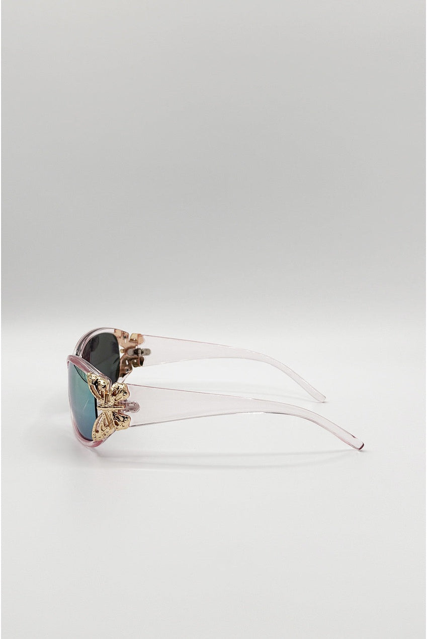 Vintage Wrap Around With Butterfly Detail Sunglasses In Pink Multi SG2604209