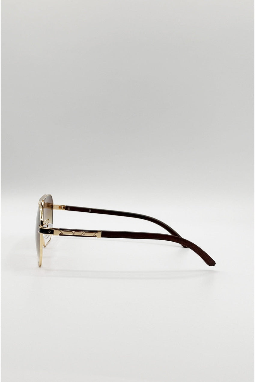 Retro Square Navigator Sunglasses In Brown SG2604306