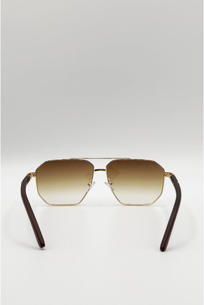 Retro Square Navigator Sunglasses In Brown SG2604306