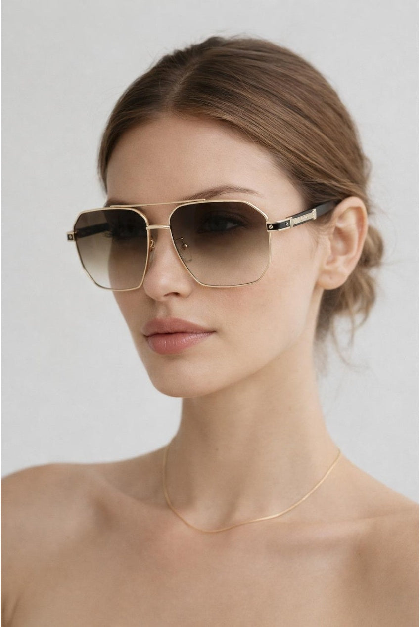 Retro Square Navigator Sunglasses In Brown SG2604306
