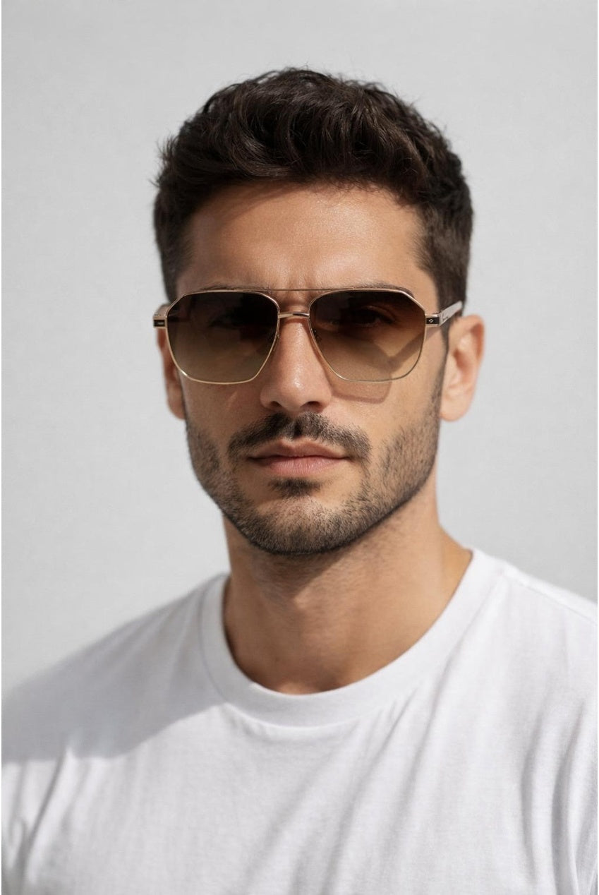 Retro Square Navigator Sunglasses In Brown SG2604306
