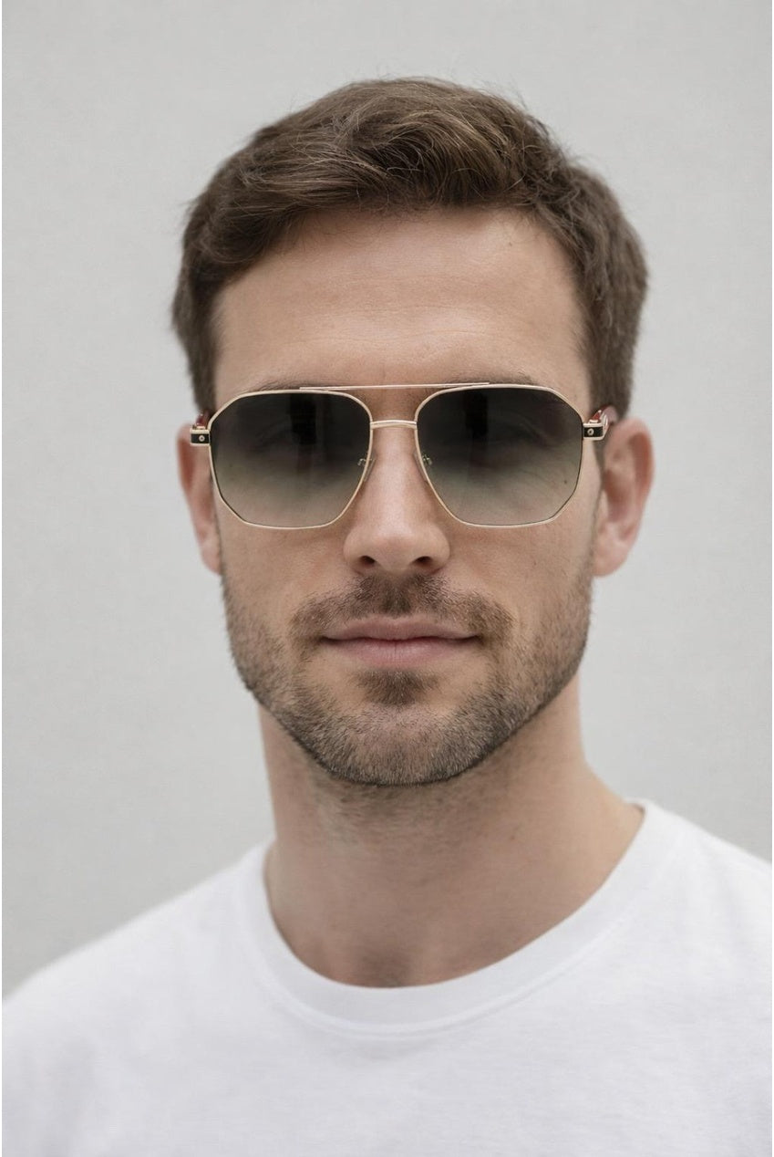 Retro Square Navigator Sunglasses In Green Brown SG2604317