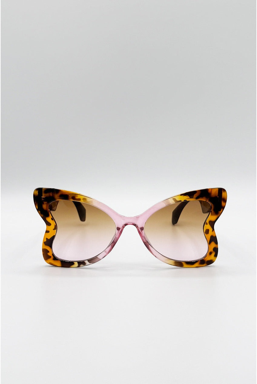 Oversized Butterfly Sunglasses In Pink Brown Leopard SG2604605