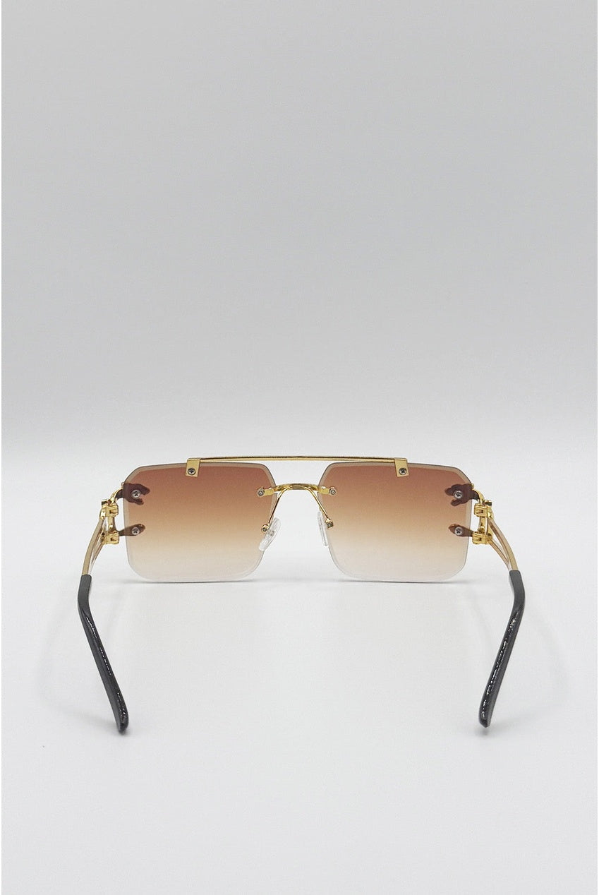 Rimeless Navigator With Side Detail Sunglasses In Brown SG2604706
