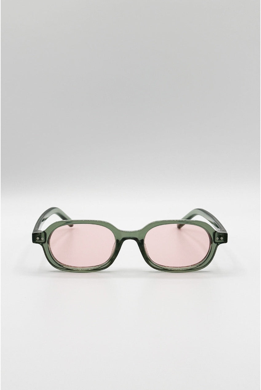 Retro Rounded Square Sunglasses In Green Pink SG2604817