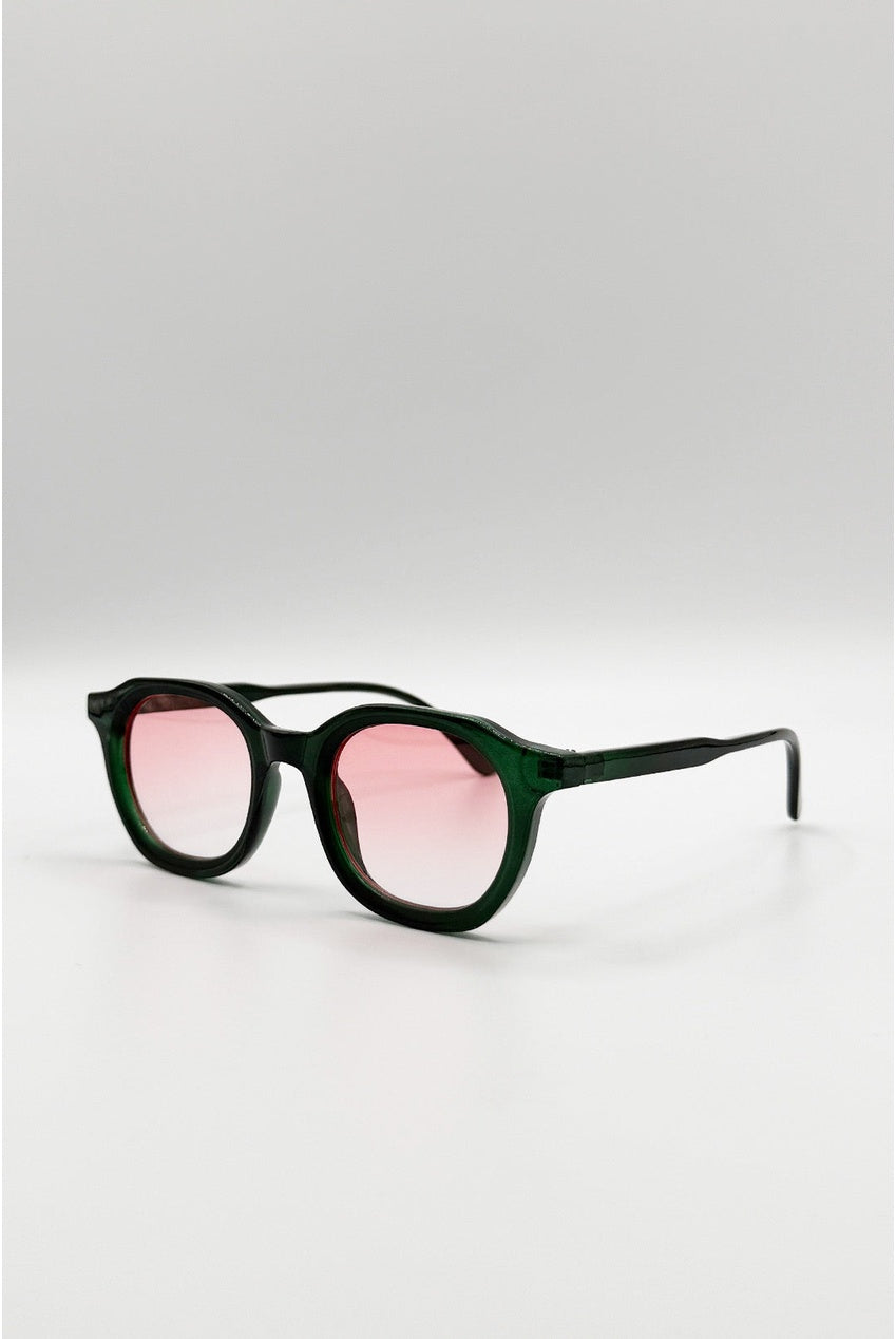 Bold Preppy Sunglasses In Green Pink SG2604917