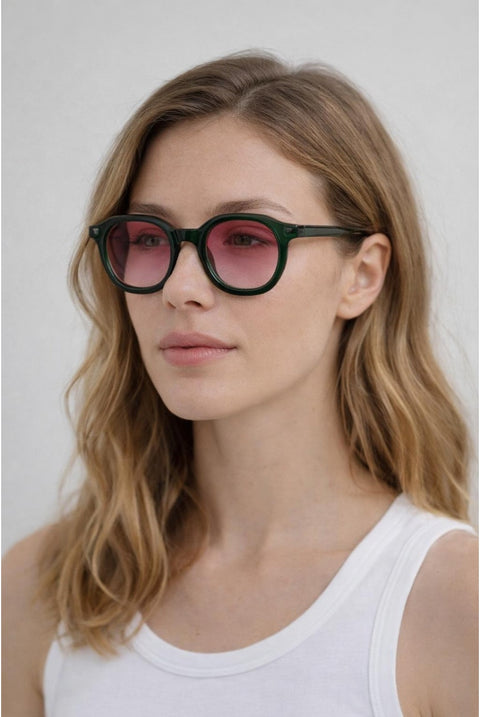 Bold Preppy Sunglasses In Green Pink by SVNX