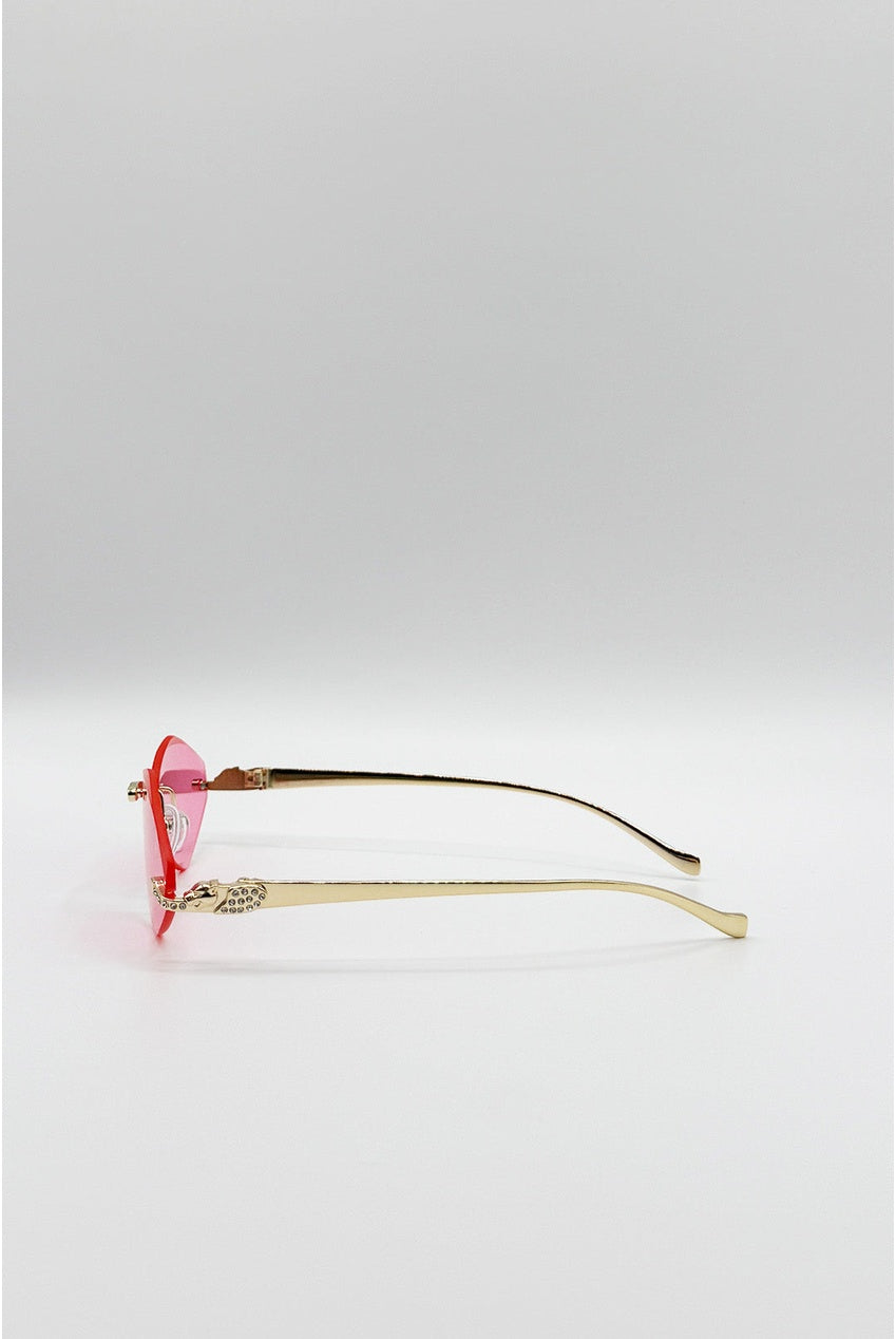 Rimless Oval Geo Metal Sunglasses In Pink SG2605209