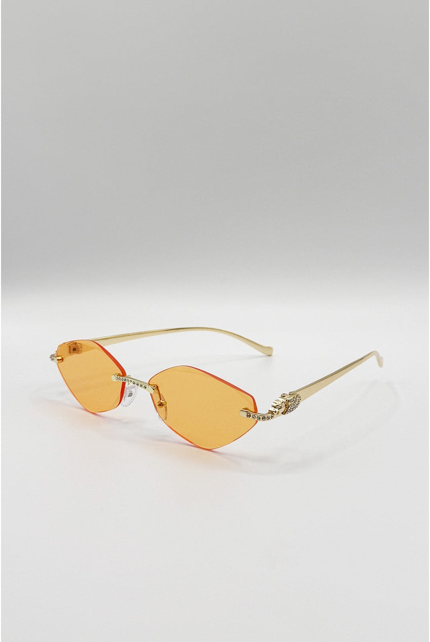Rimless Oval Geo Metal Sunglasses In Orange SG2605213