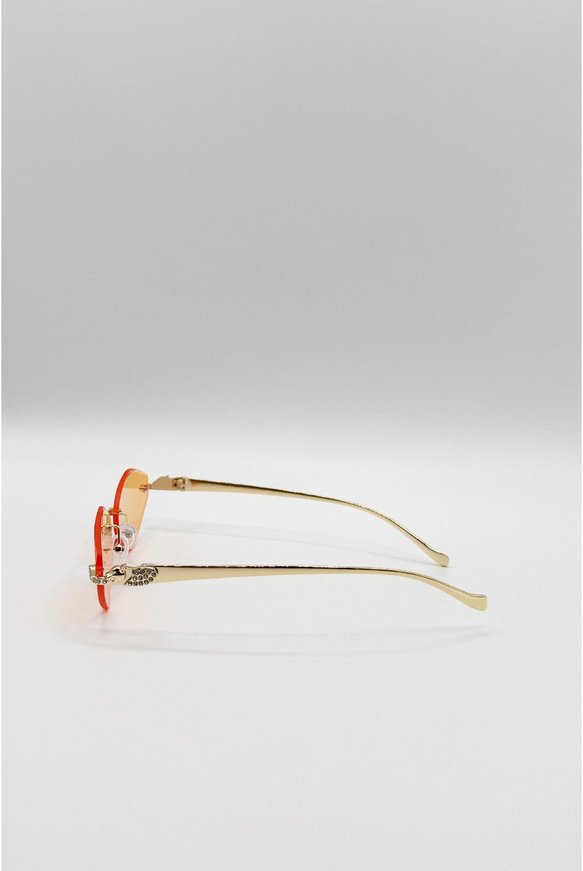 Rimless Oval Geo Metal Sunglasses In Orange SG2605213