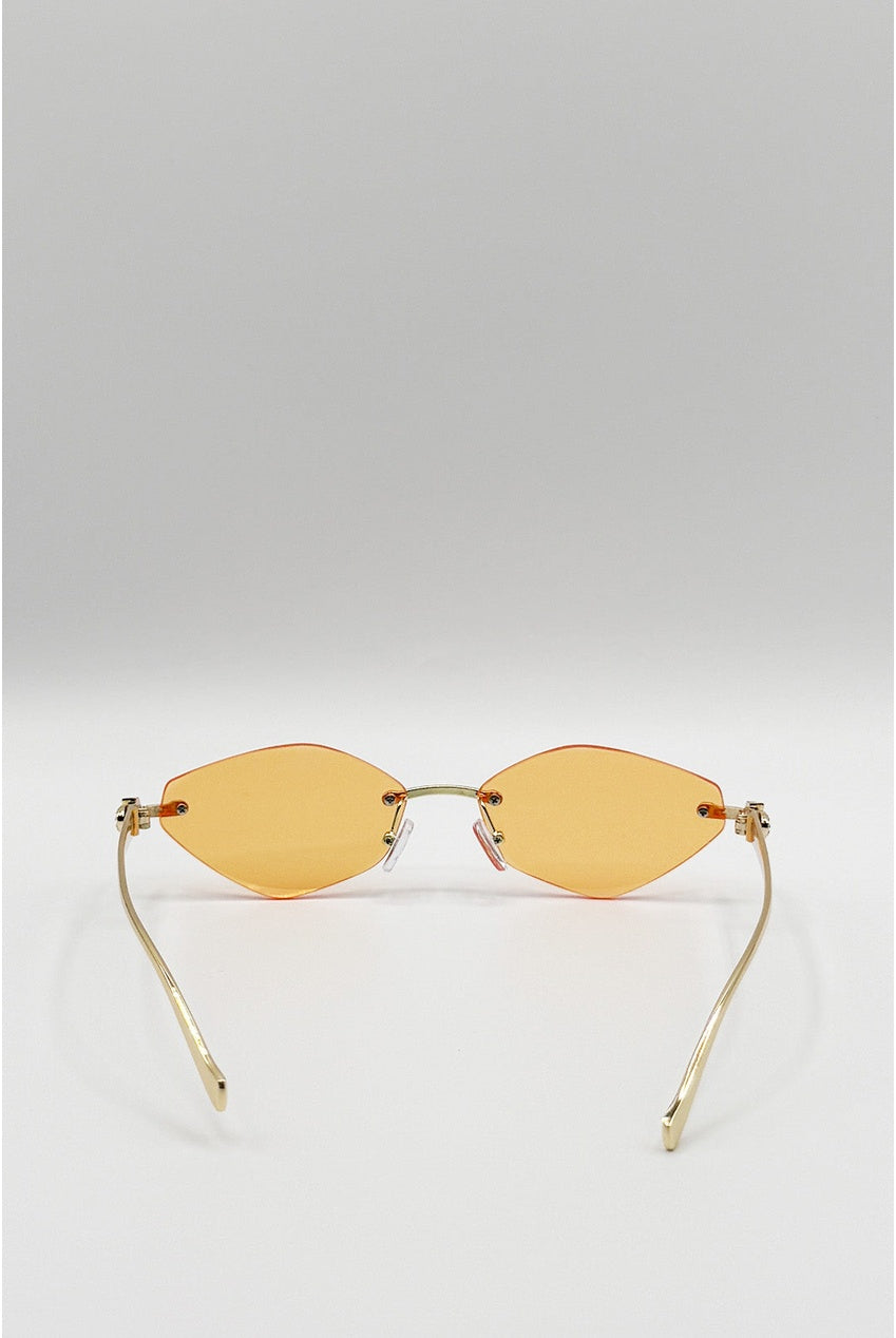 Rimless Oval Geo Metal Sunglasses In Orange SG2605213