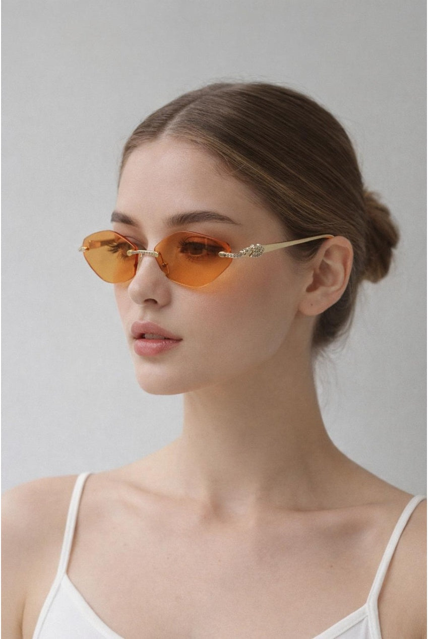 Rimless Oval Geo Metal Sunglasses In Orange SG2605213