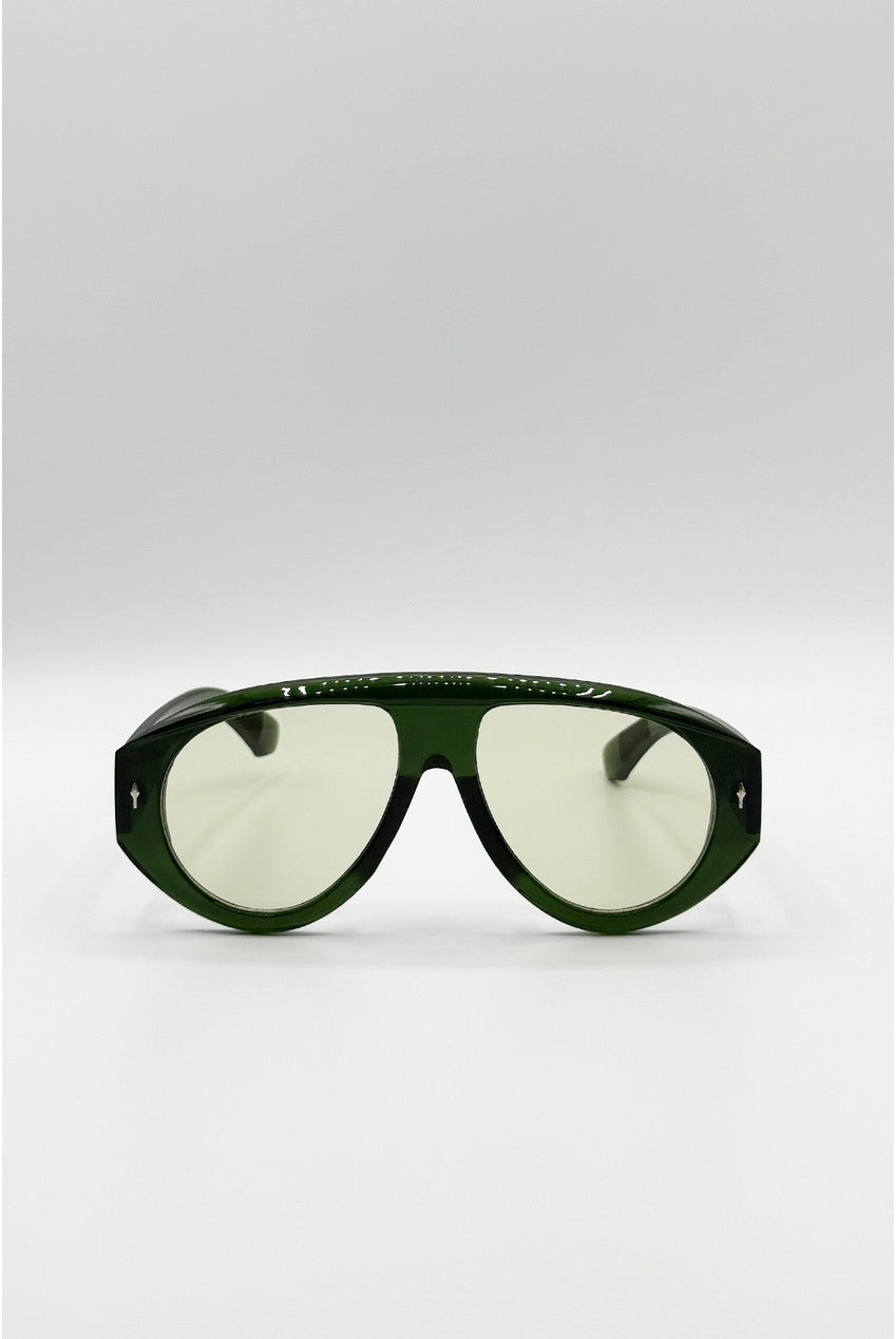 Oversized Bold Aviator Sunglasses In Green SG2605417