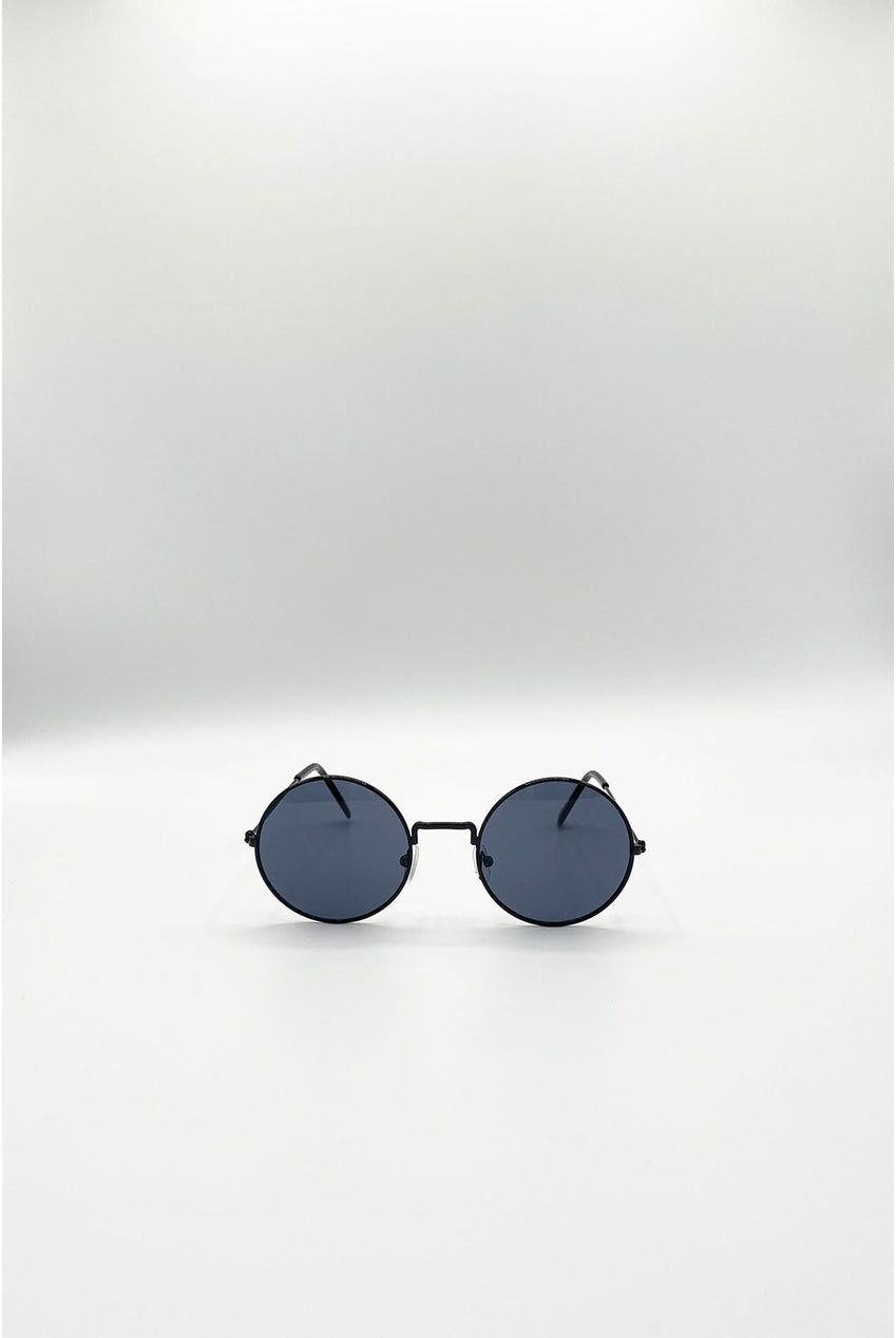 Round Metal Sunglasses In Shiny Black SG2607102
