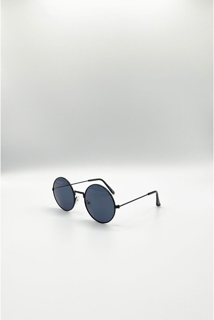 Round Metal Sunglasses In Shiny Black SG2607102