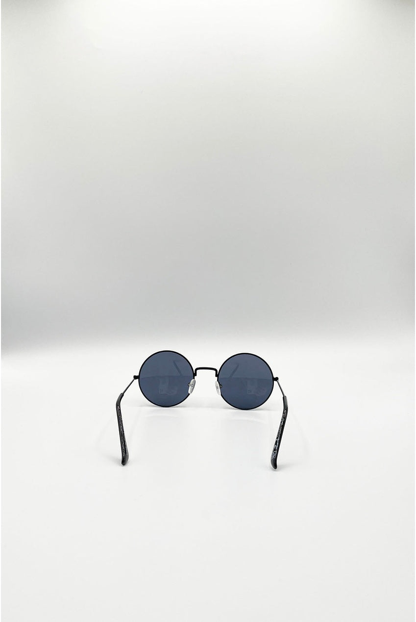 Round Metal Sunglasses In Shiny Black SG2607102