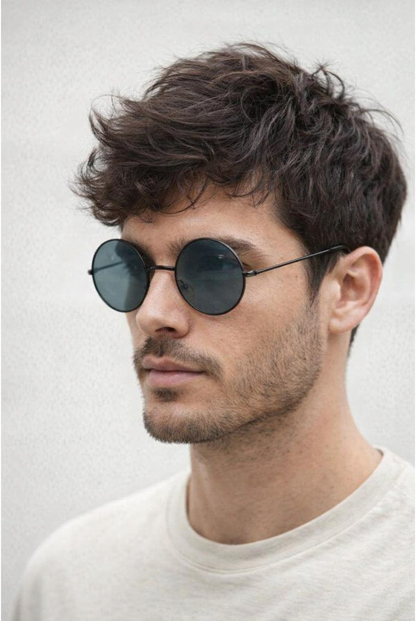 Round Metal Sunglasses In Shiny Black SG2607102