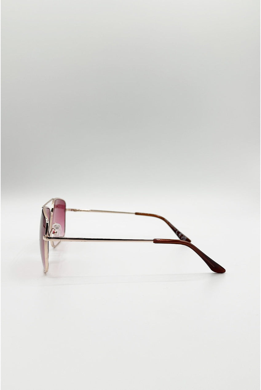 Aviator Style Square Frame Sunglasses In Gold Pink SG2607709