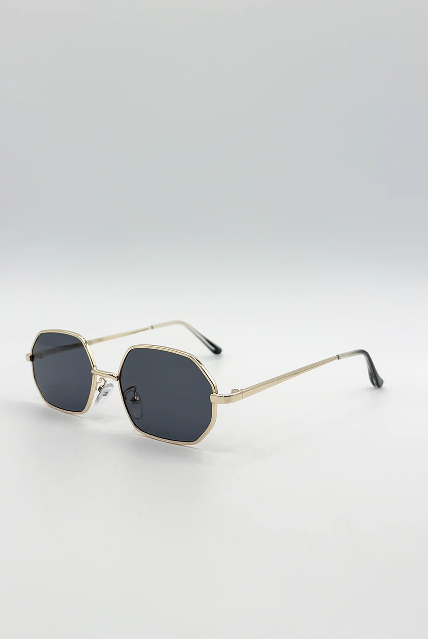 Oval Geometric Metal Frame Sunglasses Black Gold SG2503902