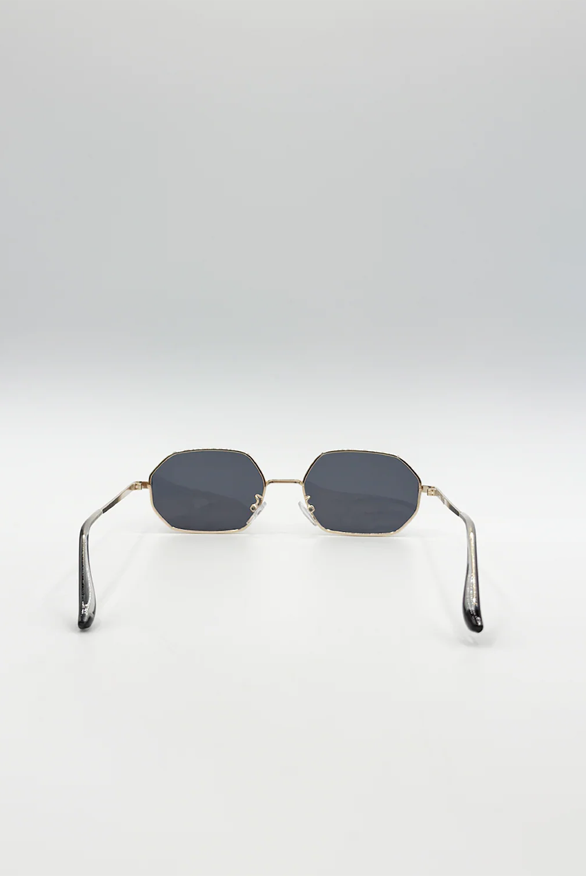Oval Geometric Metal Frame Sunglasses Black Gold SG2503902