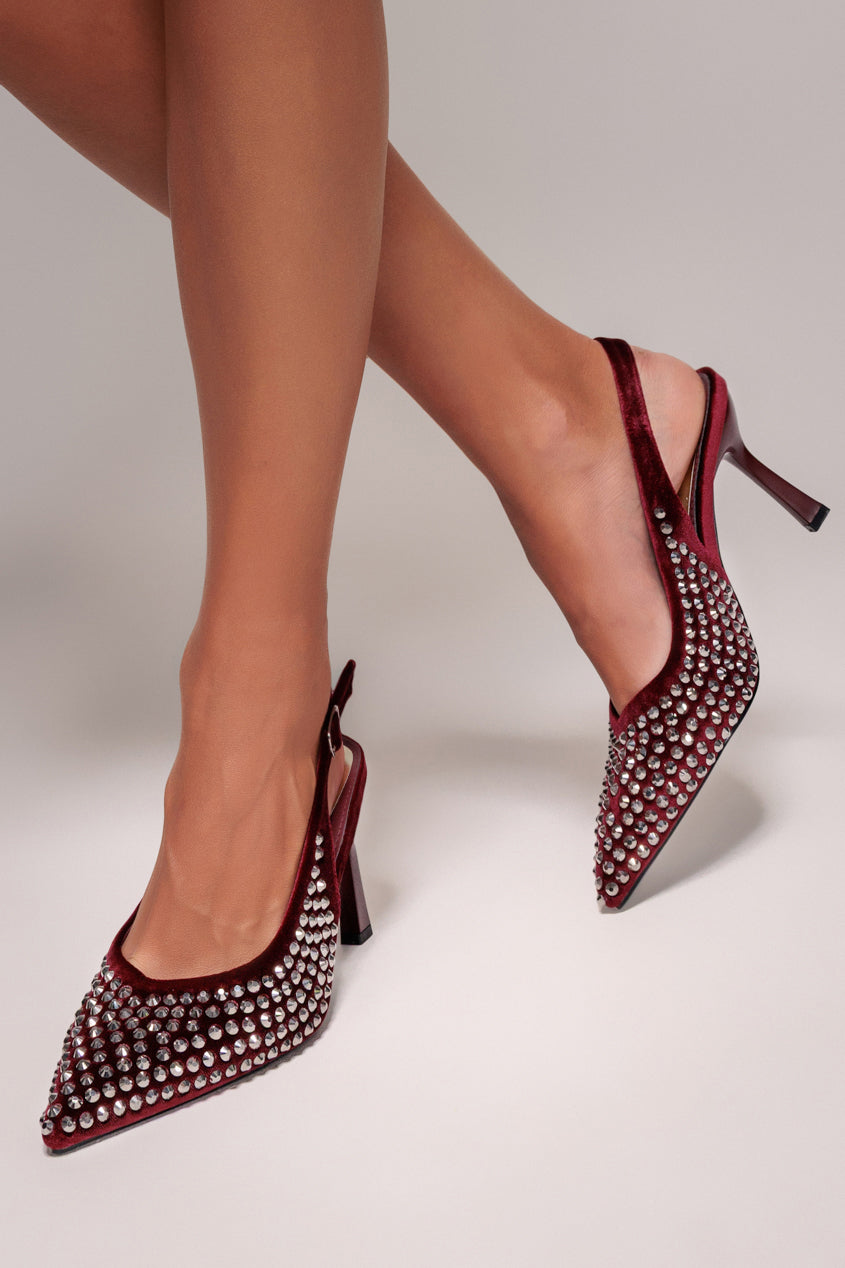 Rhinestone Slingback Heeled Court Shoes - Wine SH03