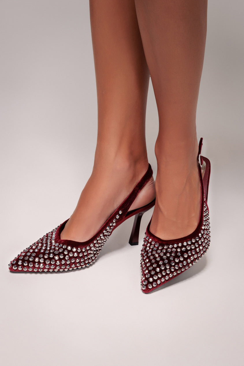 Rhinestone Slingback Heeled Court Shoes - Wine SH03