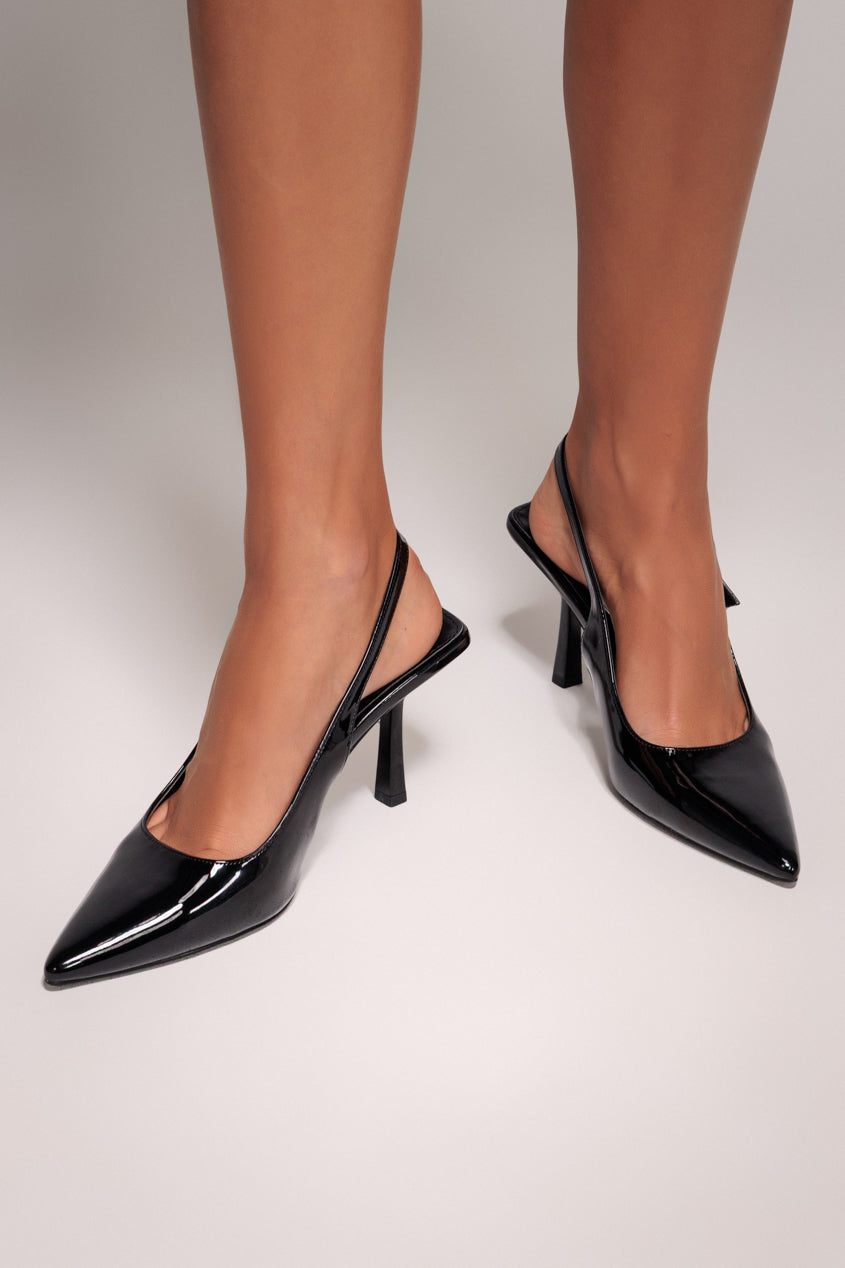 Patent Slingback Heeled Court Shoes - Black SH04