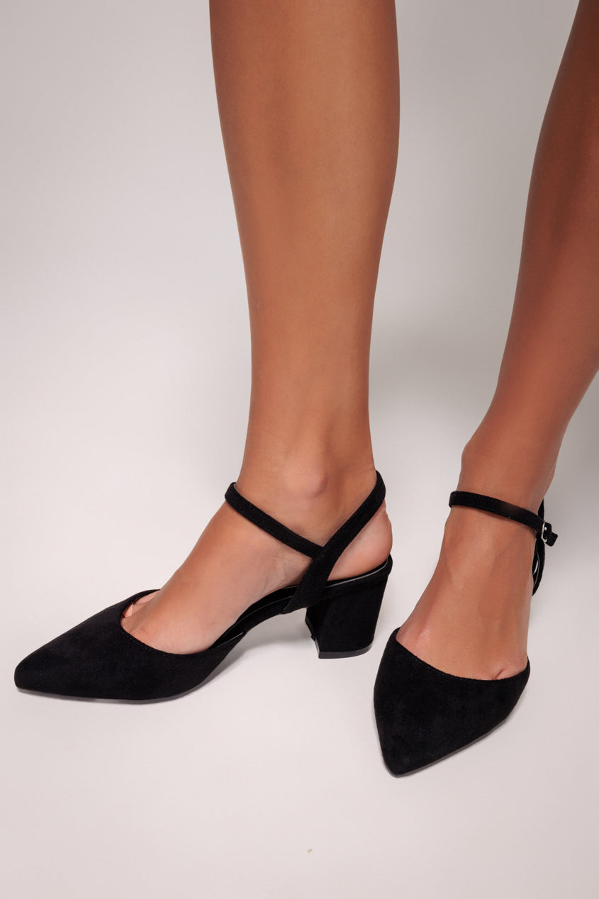 Pointed Slingback Block Heels - Black SH05