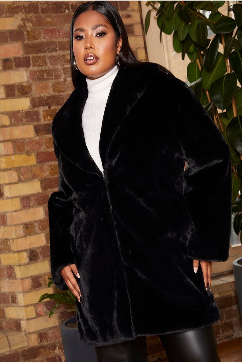 Plus Size Plush Faux Fur Coat In Black SH11593CBK