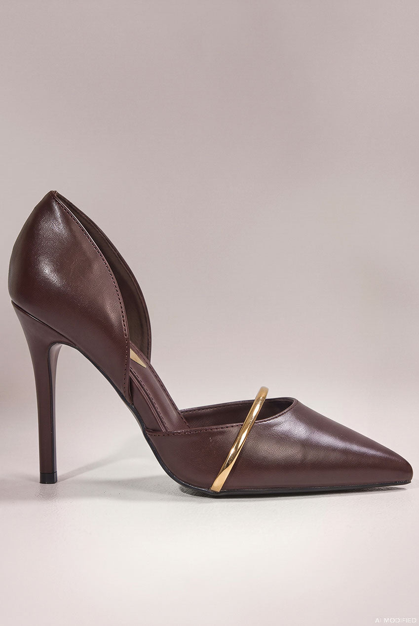 Pointed Toe With Gold Strap Stiletto High Heel - Brown SH21