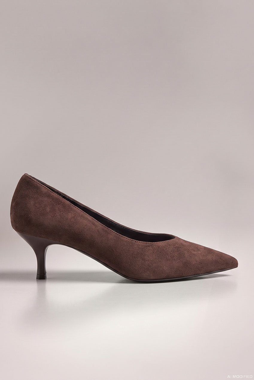 Classic Low Cut Stiletto Style Suede Court Heels - Brown SH24