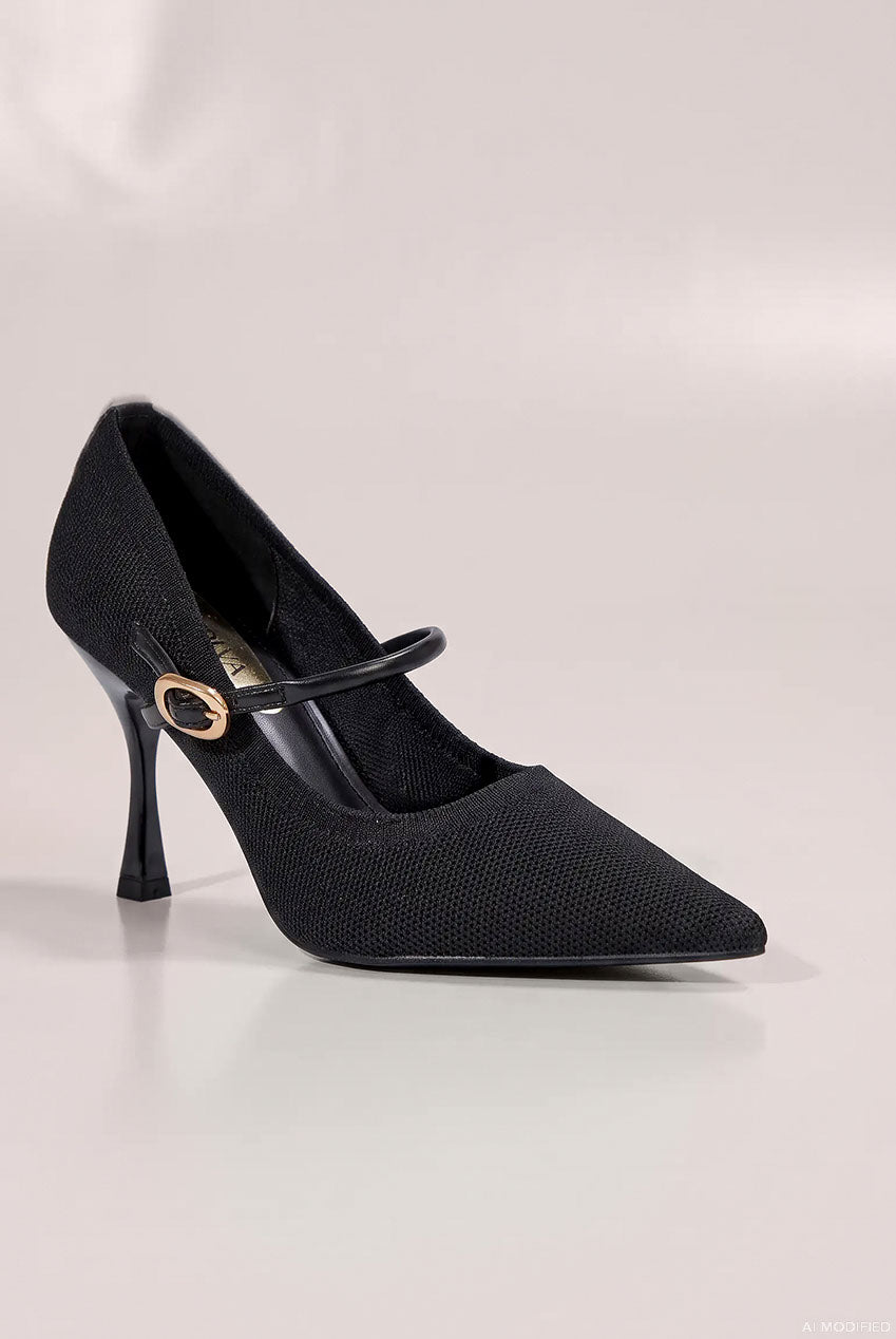 Pointed Toe Mary Jane High Court Heels - Black SH27