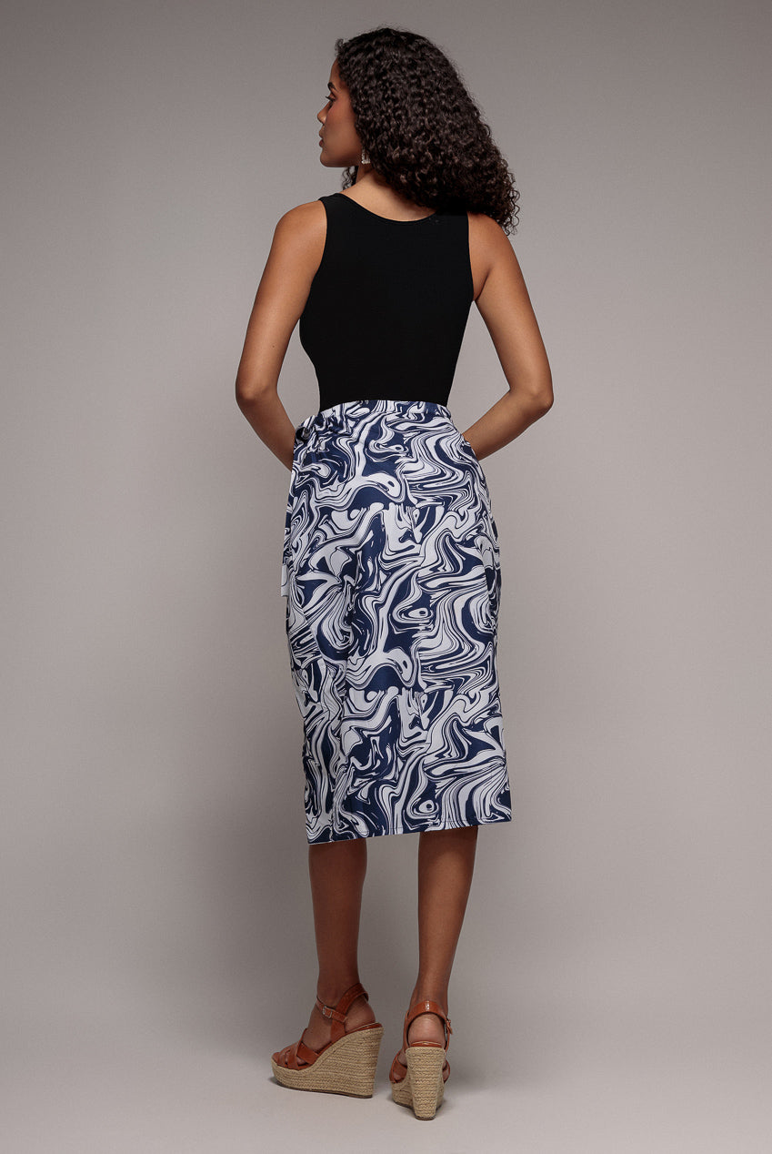 Printed High Waist Wrap Midi Skirt - Navy SK17