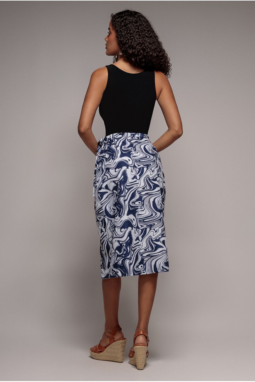 Printed High Waist Wrap Midi Skirt - Navy SK17