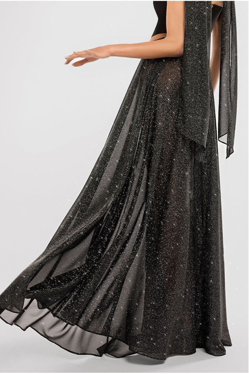 Gathered A-Line Glitter Chiffon Maxi Skirt SK30