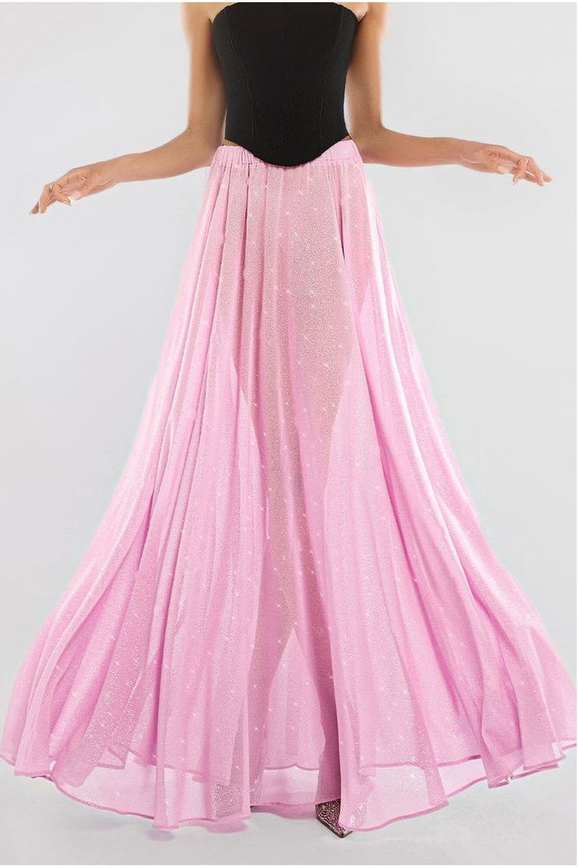 Gathered A-Line Glitter Chiffon Maxi Skirt SK30