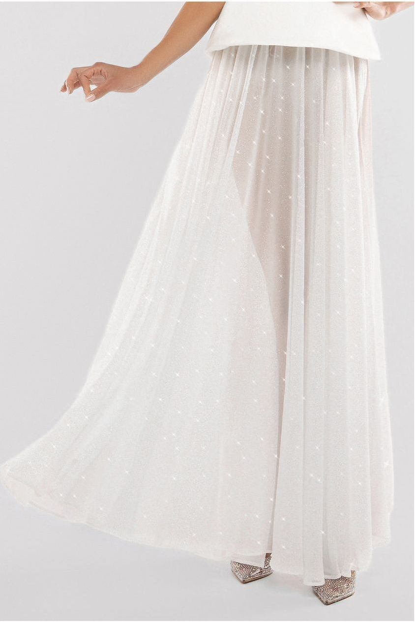 Gathered A-Line Glitter Chiffon Maxi Skirt SK30