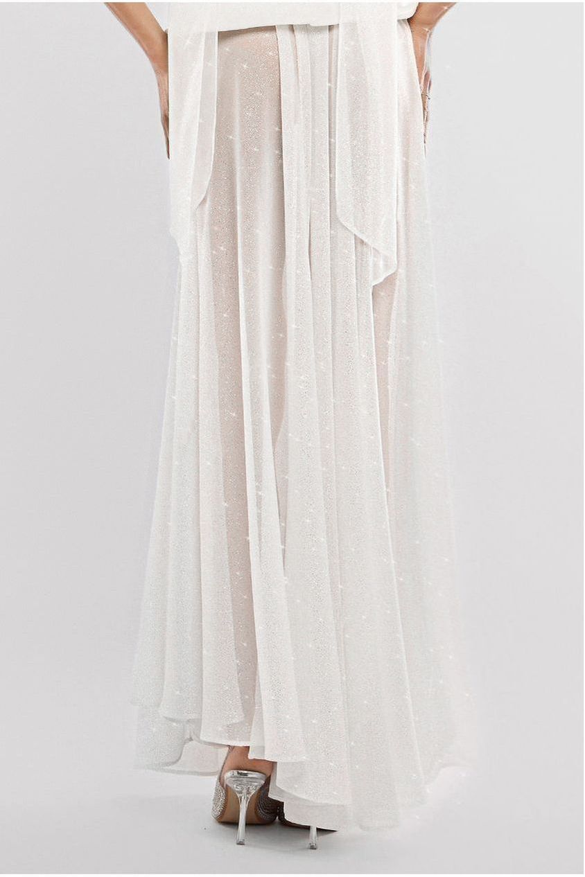 Gathered A-Line Glitter Chiffon Maxi Skirt SK30