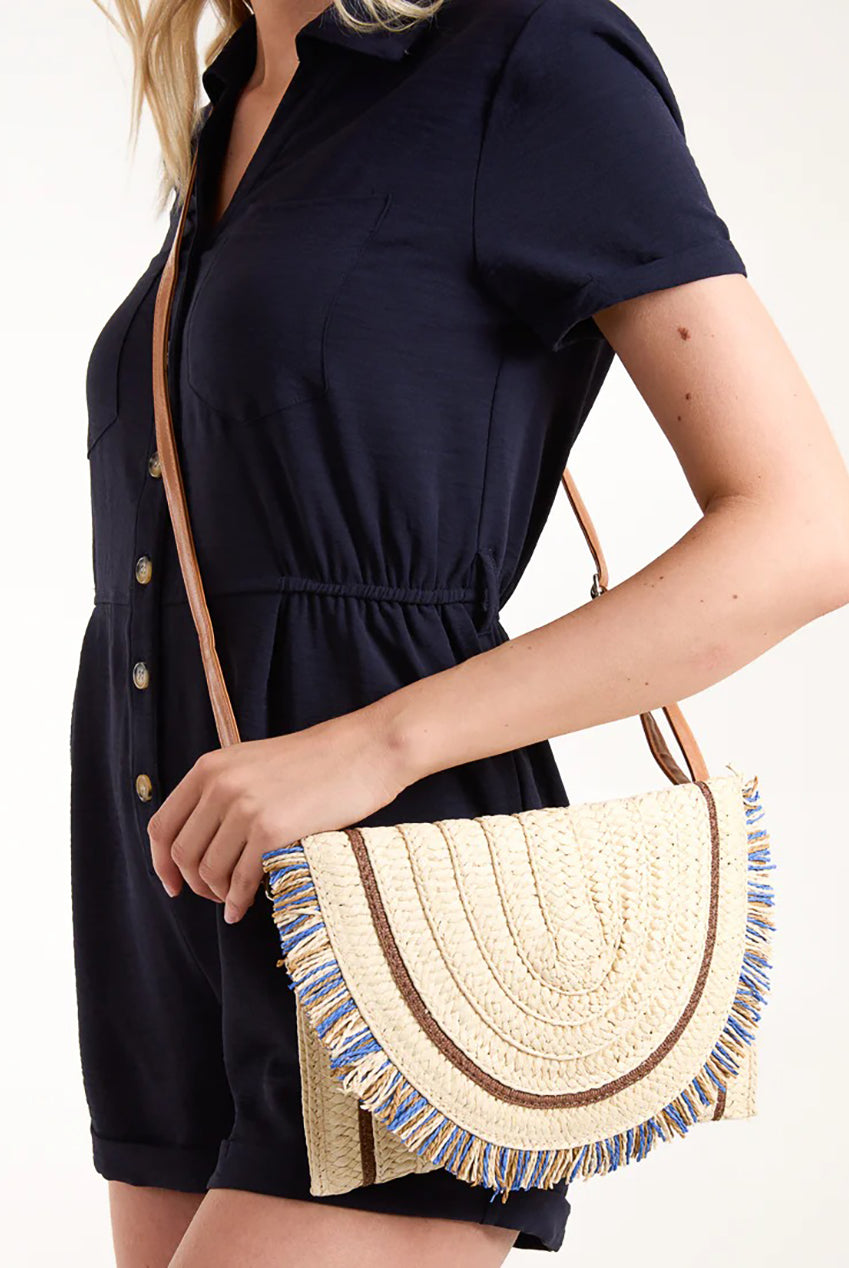 Woven Fringe Detail Clutch Bag With Attachable Strap SS24134B001