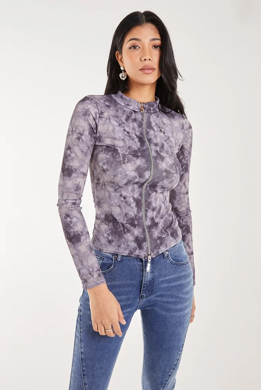 Acid Distressed Look Double Zip Top SS24196P186