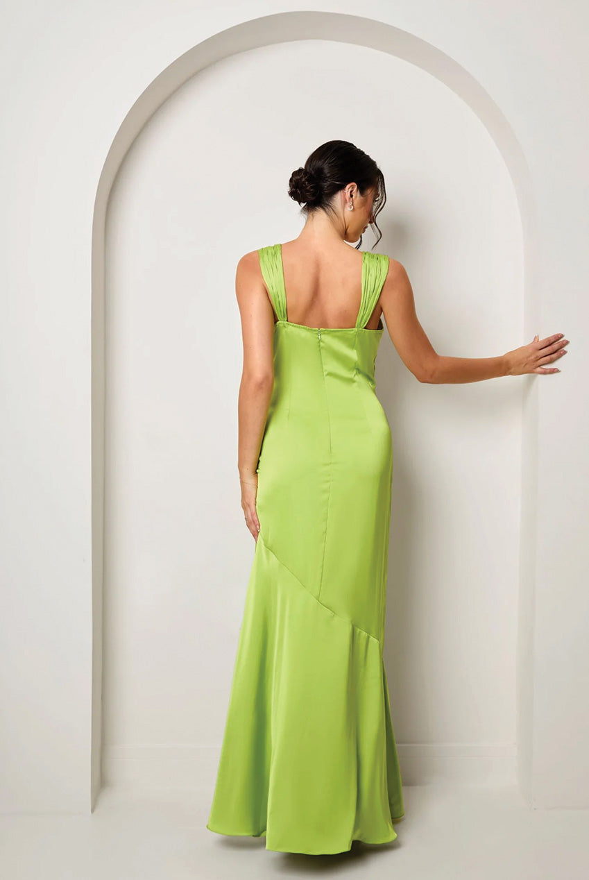 Satin Maxi Dress In Green SS25AF45GN