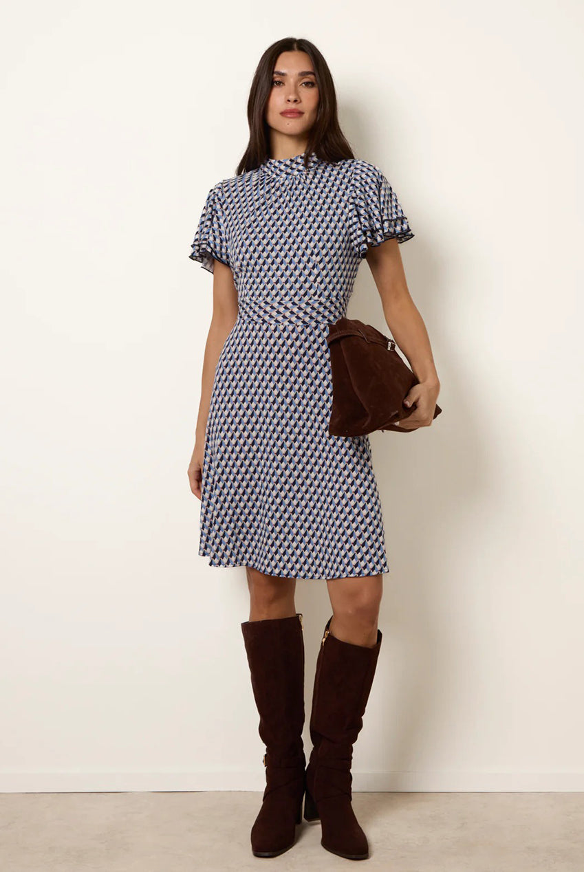 High Neck Angel Sleeve Mini Dress SS26003B331