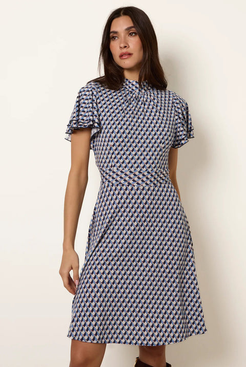 High Neck Angel Sleeve Mini Dress by Blue Vanilla