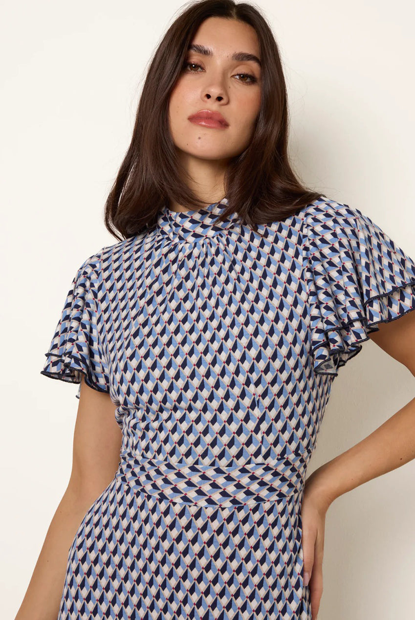 High Neck Angel Sleeve Mini Dress SS26003B331
