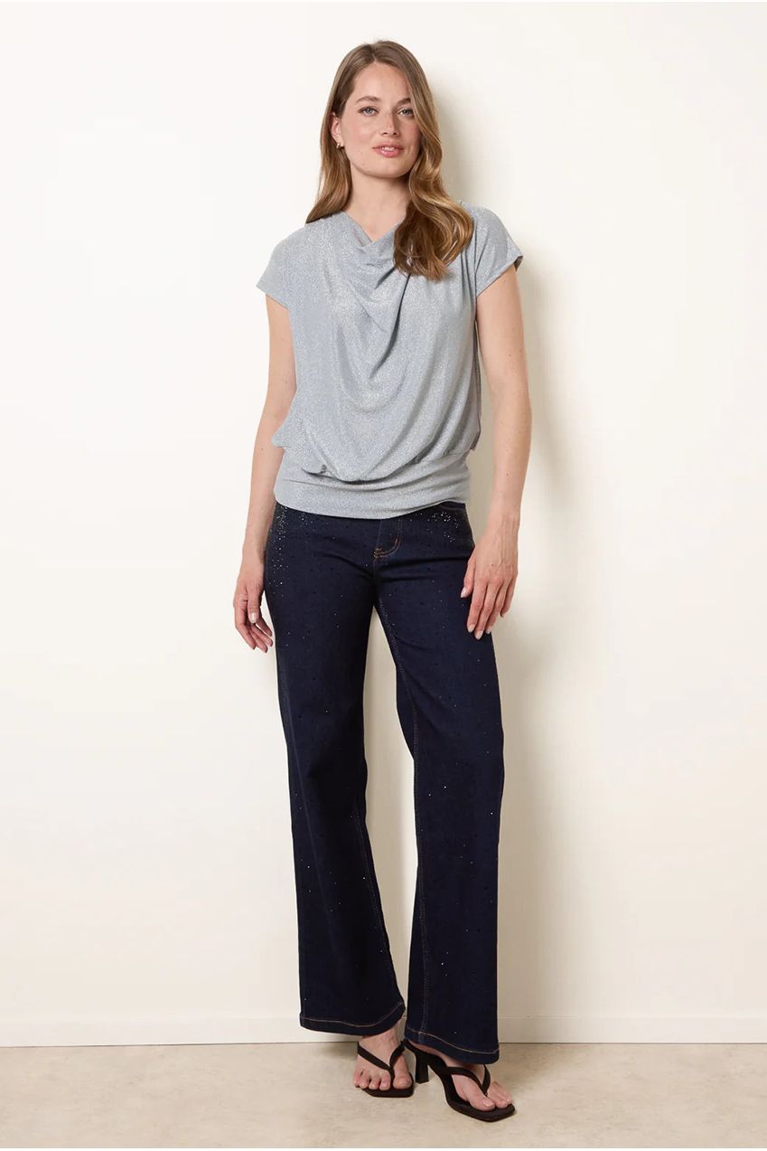 Lurex Metallic Cowl Neck Draped Top SS26137B002