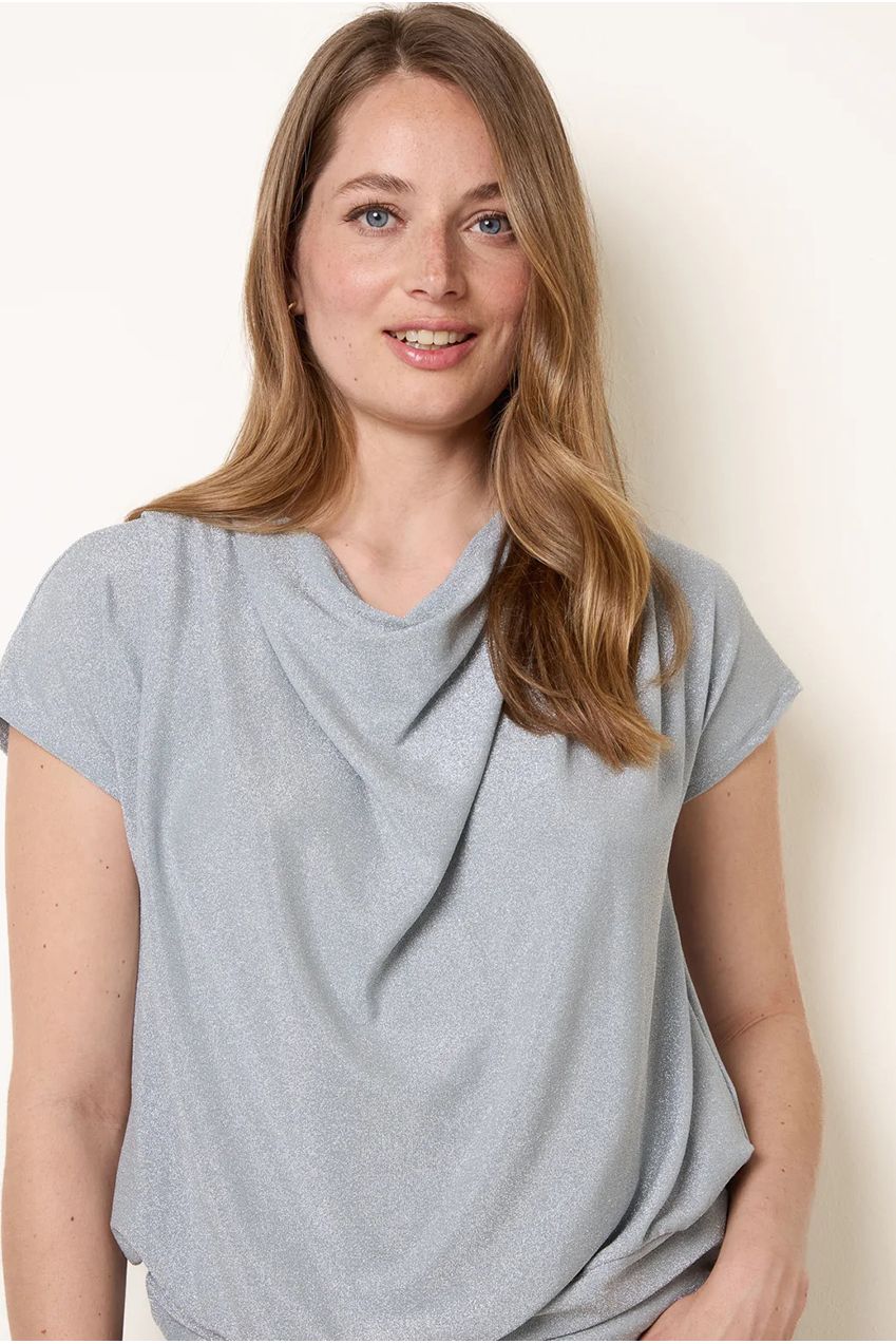 Lurex Metallic Cowl Neck Draped Top SS26137B002