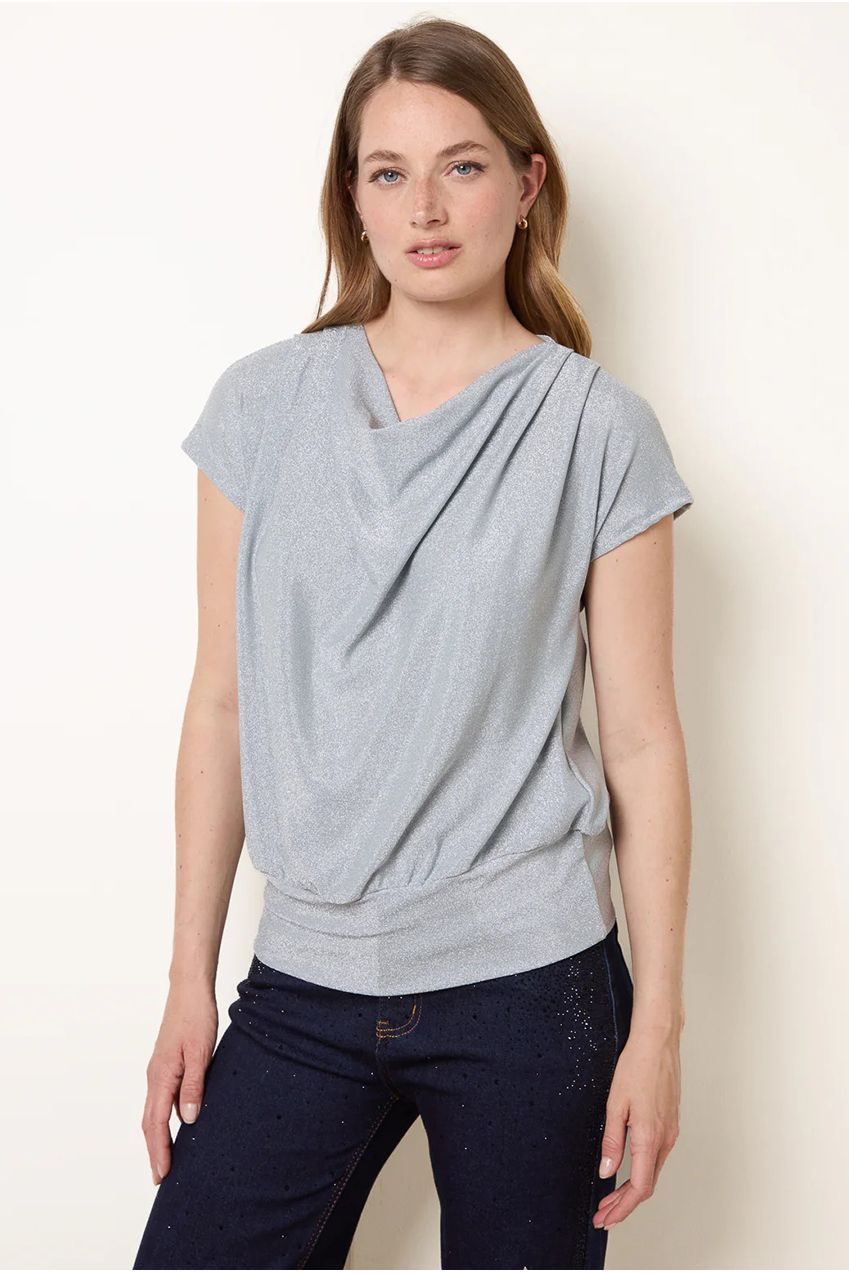 Lurex Metallic Cowl Neck Draped Top SS26137B002