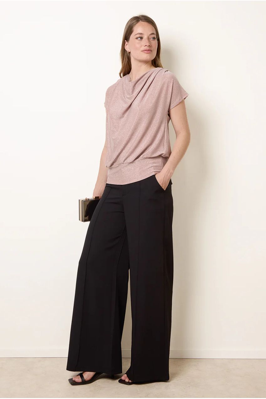 Lurex Metallic Cowl Neck Draped Top SS26137B020A