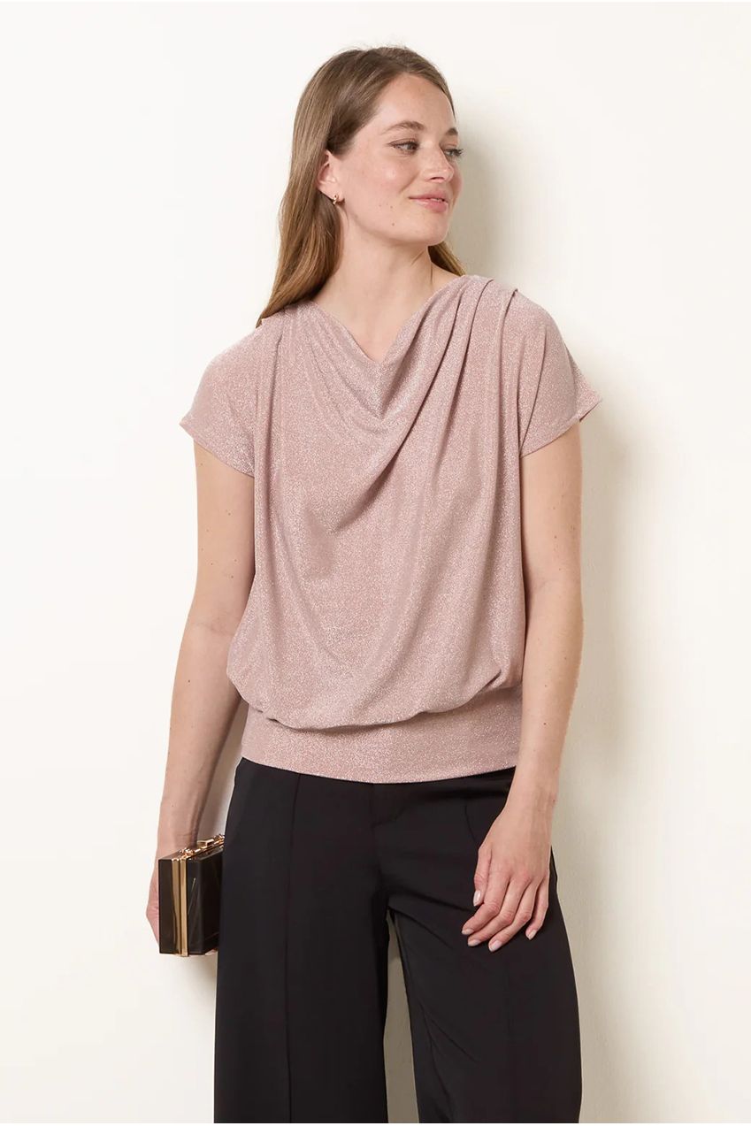 Lurex Metallic Cowl Neck Draped Top SS26137B020A